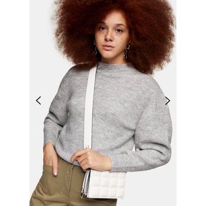 Topshop Grey Chevron Crop Knitted Sweater